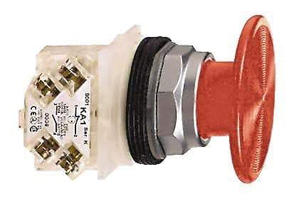 Schneider Electric - 30mm Mount Hole, Extended Mushroom Head, Pushbutton Switch with Contact Block - Round, Red Pushbutton, Momentary (MO) - Apex Tool & Supply
