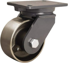 Hamilton - 6" Diam x 2-1/2" Wide x 8" OAH Top Plate Mount Swivel Caster - Forged Steel, 3,500 Lb Capacity, Straight Roller Bearing, 5-1/4 x 7-1/4" Plate - Apex Tool & Supply