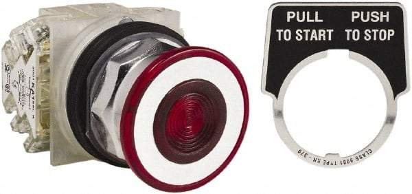 Schneider Electric - 30mm Mount Hole, Extended Straight, Pushbutton Switch with Contact Block - Red Pushbutton, Maintained (MA) - Apex Tool & Supply