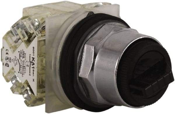Schneider Electric - 1.18 Inch Mount Hole, 3 Position, Knob and Pushbutton Operated, Selector Switch - Black, Maintained (MA), 2NO/2NC, Weatherproof and Dust and Oil Resistant - Apex Tool & Supply
