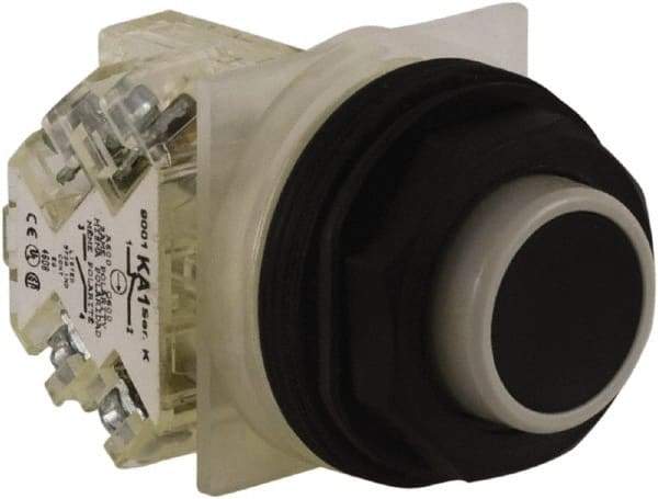 Schneider Electric - 30mm Mount Hole, Extended Straight, Pushbutton Switch with Contact Block - Black Pushbutton, Momentary (MO) - Apex Tool & Supply