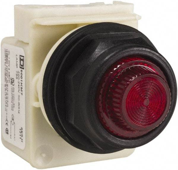 Schneider Electric - 220 VAC at 50/60 Hz via Transformer, 240 VAC at 50/60 Hz via Transformer Red Lens Indicating Light - Round Lens, Screw Clamp Connector, Corrosion Resistant, Dust Resistant, Oil Resistant - Apex Tool & Supply