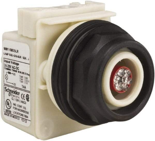 Schneider Electric - 28 V Red Lens LED Pilot Light - Round Lens, Screw Clamp Connector, 54mm OAL x 42mm Wide, Vibration Resistant - Apex Tool & Supply
