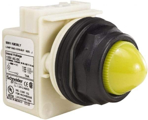 Schneider Electric - 120 V Yellow Lens LED Indicating Light - Round Lens, Screw Clamp Connector, Corrosion Resistant, Dust Resistant, Oil Resistant - Apex Tool & Supply