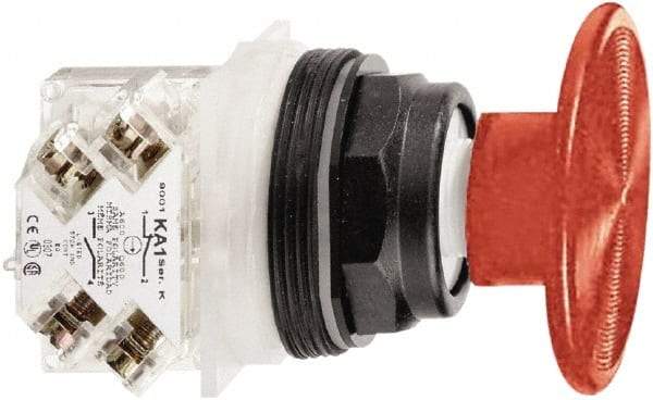 Schneider Electric - 30mm Mount Hole, Extended Mushroom Head, Pushbutton Switch with Contact Block - Round, Red Pushbutton, Momentary (MO) - Apex Tool & Supply