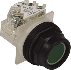 Schneider Electric - 30mm Mount Hole, Extended Straight, Pushbutton Switch with Contact Block - Green Pushbutton, Momentary (MO) - Apex Tool & Supply