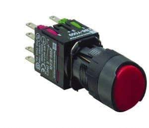 Schneider Electric - 16mm Mount Hole, Flush, Pushbutton Switch with Contact Block - Round, Red Pushbutton, Momentary (MO) - Apex Tool & Supply