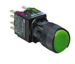 Schneider Electric - 16mm Mount Hole, Flush, Pushbutton Switch with Contact Block - Round, Green Pushbutton, Momentary (MO) - Apex Tool & Supply