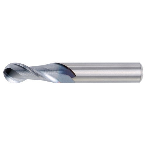 1/2″ Dia. × 1/2″ Shank × 2″ DOC × 4″ OAL, Carbide Uncoated, 2 Flute, CW|37° Helix, Round, Ballnose End Mill - Exact Industrial Supply