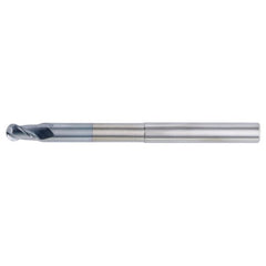 3/8″ Dia. × 3/8″ Shank × 1/2″ DOC × 4″ OAL, Carbide Uncoated, 2 Flute, CW|37° Helix, Round, Ballnose End Mill - Exact Industrial Supply