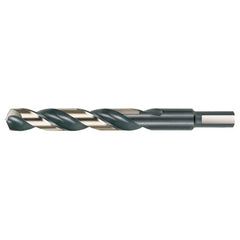 27/64 RHS / RHC HSS 135 Degree Split Point 3/8″ Reduced Shank Heavy Duty Jobber Length Drill - Black & Gold - Exact Industrial Supply