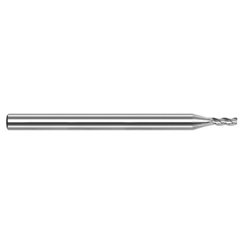 Variable Helix End Mills for Aluminum Alloys - 0.300mm Cutter Diameter × 0.050mm Radius × 0.900mm Length of Cut Carbide Corner Radius End Mill for Aluminum Alloys, 3 Flutes - Exact Industrial Supply