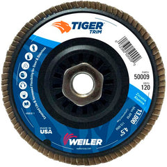 4-1/2″ Tiger Disc Abrasive Flap Disc, Angled, Trimmable Backing, 120Z, 5/8″-11 UNC Nut - Apex Tool & Supply