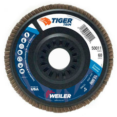 5″ Tiger Disc Abrasive Flap Disc, Angled, Trimmable Backing, 60Z, 7/8″ Arbor Hole - Apex Tool & Supply