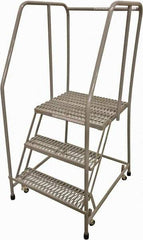 Cotterman - 60" 3 Step Rolling Warehouse Ladder - Rolling Safety Ladder, 450 Lb Capacity, 30" Platform Height, 20" Base Width x 26" Base Depth, Serrated Steel - Apex Tool & Supply
