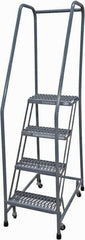 Cotterman - 70" 4 Step Rolling Warehouse Ladder - Rolling Safety Ladder, 450 Lb Capacity, 40" Platform Height, 20" Base Width x 31" Base Depth, Expanded Metal Tread - Apex Tool & Supply