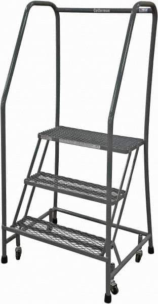 Cotterman - 60" 3 Step Rolling Warehouse Ladder - Rolling Safety Ladder, 450 Lb Capacity, 30" Platform Height, 30" Base Width x 30" Base Depth, Expanded Metal Tread - Apex Tool & Supply