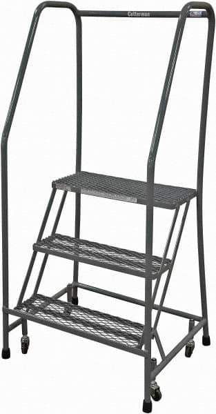 Cotterman - 60" 3 Step Rolling Warehouse Ladder - Rolling Safety Ladder, 450 Lb Capacity, 30" Platform Height, 20" Base Width x 26" Base Depth, Expanded Metal Tread - Apex Tool & Supply