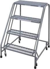 Cotterman - 40" 4 Step Rolling Warehouse Ladder - Rolling Safety Ladder, 450 Lb Capacity, 40" Platform Height, 30" Base Width x 31" Base Depth, Perforated Tread - Apex Tool & Supply