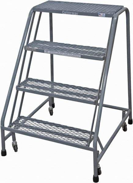 Cotterman - 40" 4 Step Rolling Warehouse Ladder - Rolling Safety Ladder, 450 Lb Capacity, 40" Platform Height, 30" Base Width x 31" Base Depth, Expanded Metal Tread - Apex Tool & Supply