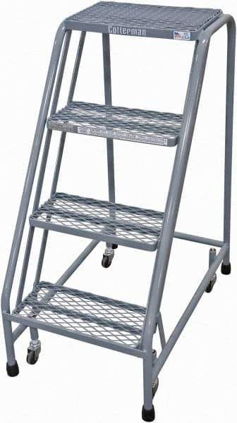 Cotterman - 40" 4 Step Rolling Warehouse Ladder - Rolling Safety Ladder, 450 Lb Capacity, 40" Platform Height, 20" Base Width x 31" Base Depth, Expanded Metal Tread - Apex Tool & Supply