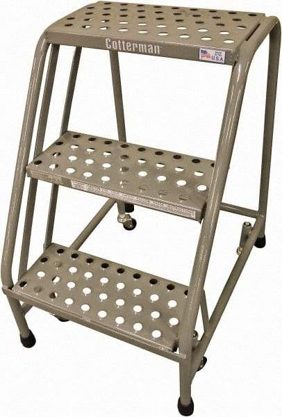 Cotterman - 30" 3 Step Rolling Warehouse Ladder - Rolling Safety Ladder, 450 Lb Capacity, 30" Platform Height, 20" Base Width x 27" Base Depth, Expanded Metal Tread - Apex Tool & Supply