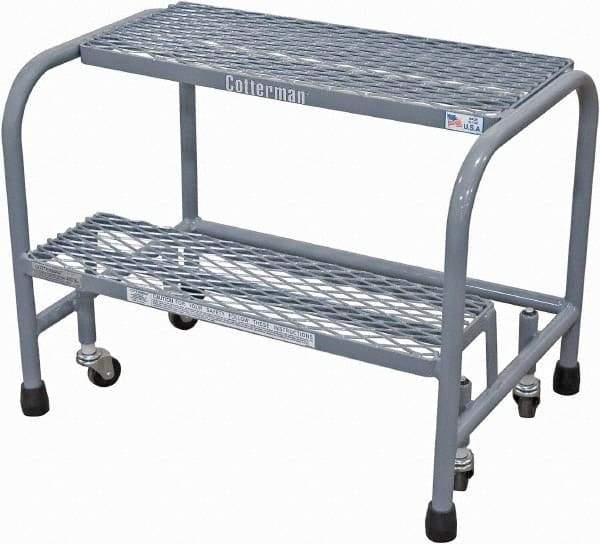 Cotterman - 20" 2 Step Rolling Warehouse Ladder - Rolling Safety Ladder, 450 Lb Capacity, 20" Platform Height, 26" Base Width x 19" Base Depth, Expanded Metal Tread - Apex Tool & Supply