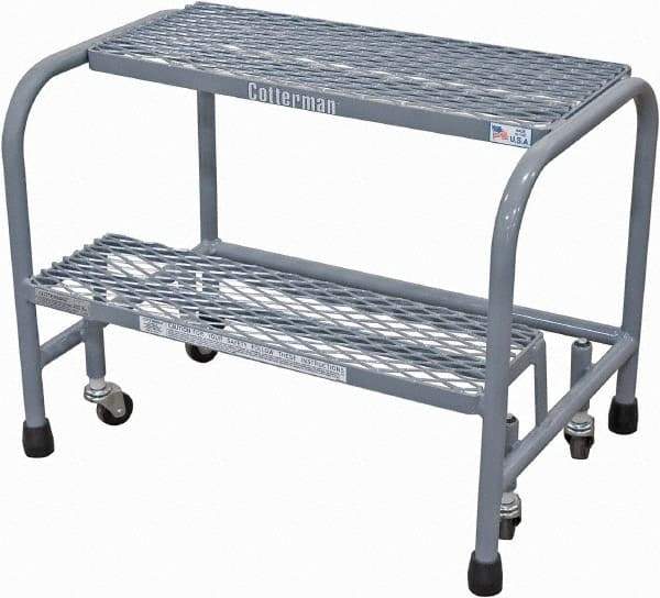 Cotterman - 20" 2 Step Rolling Warehouse Ladder - Rolling Safety Ladder, 450 Lb Capacity, 20" Platform Height, 18" Base Width x 19" Base Depth, Expanded Metal Tread - Apex Tool & Supply