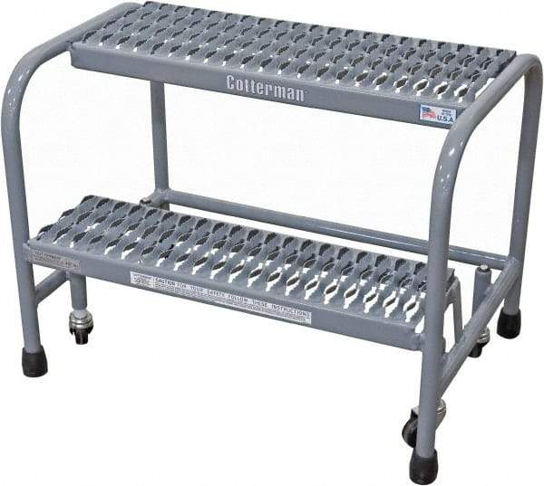 Cotterman - 20" 2 Step Rolling Warehouse Ladder - Rolling Safety Ladder, 450 Lb Capacity, 20" Platform Height, 18" Base Width x 19" Base Depth, Serrated Steel - Apex Tool & Supply
