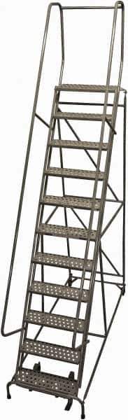 Cotterman - 140" 11 Step Rolling Warehouse Ladder - Rolling Safety Ladder, 450 Lb Capacity, 110" Platform Height, 32" Base Width x 91" Base Depth, Perforated Tread - Apex Tool & Supply