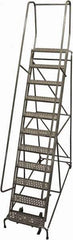 Cotterman - 140" 11 Step Rolling Warehouse Ladder - Rolling Safety Ladder, 450 Lb Capacity, 110" Platform Height, 32" Base Width x 91" Base Depth, Perforated Tread - Apex Tool & Supply