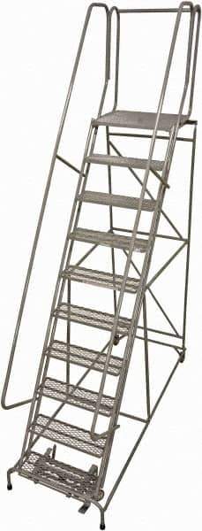 Cotterman - 130" 10 Step Rolling Warehouse Ladder - Rolling Safety Ladder, 450 Lb Capacity, 100" Platform Height, 32" Base Width x 84" Base Depth, Perforated Tread - Apex Tool & Supply