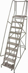 Cotterman - 130" 10 Step Rolling Warehouse Ladder - Rolling Safety Ladder, 450 Lb Capacity, 100" Platform Height, 32" Base Width x 84" Base Depth, Perforated Tread - Apex Tool & Supply