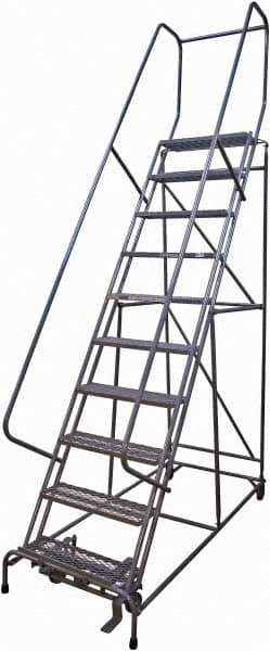 Cotterman - 130" 10 Step Rolling Warehouse Ladder - Rolling Safety Ladder, 450 Lb Capacity, 100" Platform Height, 32" Base Width x 84" Base Depth, Serrated Steel - Apex Tool & Supply