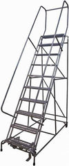 Cotterman - 130" 10 Step Rolling Warehouse Ladder - Rolling Safety Ladder, 450 Lb Capacity, 100" Platform Height, 32" Base Width x 84" Base Depth, Serrated Steel - Apex Tool & Supply
