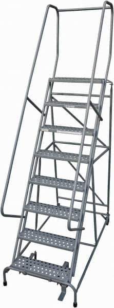 Cotterman - 110" 8 Step Rolling Warehouse Ladder - Rolling Safety Ladder, 450 Lb Capacity, 80" Platform Height, 32" Base Width x 58" Base Depth, Perforated Tread - Apex Tool & Supply