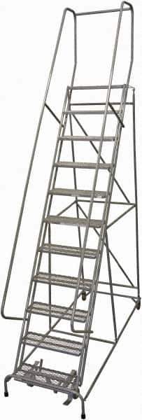 Cotterman - 140" 11 Step Rolling Warehouse Ladder - Rolling Safety Ladder, 450 Lb Capacity, 110" Platform Height, 32" Base Width x 78" Base Depth, Expanded Metal Tread - Apex Tool & Supply