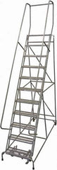 Cotterman - 140" 11 Step Rolling Warehouse Ladder - Rolling Safety Ladder, 450 Lb Capacity, 110" Platform Height, 32" Base Width x 78" Base Depth, Expanded Metal Tread - Apex Tool & Supply