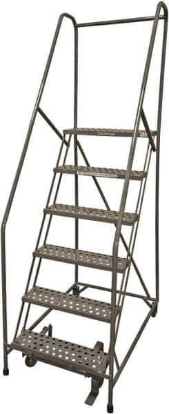 Cotterman - 90" 6 Step Rolling Warehouse Ladder - Rolling Safety Ladder, 450 Lb Capacity, 60" Platform Height, 30" Base Width x 56" Base Depth, Perforated Tread - Apex Tool & Supply