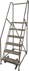 Cotterman - 90" 6 Step Rolling Warehouse Ladder - Rolling Safety Ladder, 450 Lb Capacity, 60" Platform Height, 30" Base Width x 56" Base Depth, Perforated Tread - Apex Tool & Supply