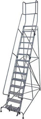 Cotterman - 182" 14 Step Rolling Warehouse Ladder - Rolling Safety Ladder, 450 Lb Capacity, 140" Platform Height, 42" Base Width x 101" Base Depth, Serrated Steel - Apex Tool & Supply