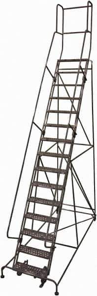 Cotterman - 192" 15 Step Rolling Warehouse Ladder - Rolling Safety Ladder, 450 Lb Capacity, 150" Platform Height, 42" Base Width x 108" Base Depth, Expanded Metal Tread - Apex Tool & Supply