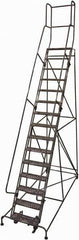 Cotterman - 192" 15 Step Rolling Warehouse Ladder - Rolling Safety Ladder, 450 Lb Capacity, 150" Platform Height, 42" Base Width x 108" Base Depth, Expanded Metal Tread - Apex Tool & Supply