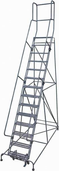 Cotterman - 182" 14 Step Rolling Warehouse Ladder - Rolling Safety Ladder, 450 Lb Capacity, 140" Platform Height, 42" Base Width x 101" Base Depth, Expanded Metal Tread - Apex Tool & Supply