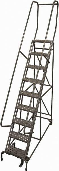 Cotterman - 120" 9 Step Rolling Warehouse Ladder - Rolling Safety Ladder, 450 Lb Capacity, 90" Platform Height, 24" Base Width x 77" Base Depth, Perforated Tread - Apex Tool & Supply