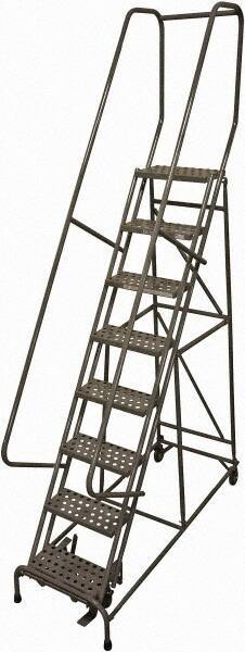 Cotterman - 110" 8 Step Rolling Warehouse Ladder - Rolling Safety Ladder, 450 Lb Capacity, 80" Platform Height, 24" Base Width x 71" Base Depth, Perforated Tread - Apex Tool & Supply