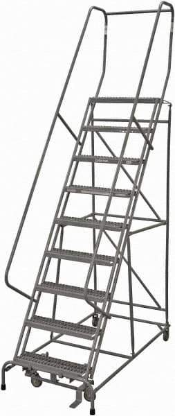 Cotterman - 120" 9 Step Rolling Warehouse Ladder - Rolling Safety Ladder, 450 Lb Capacity, 90" Platform Height, 32" Base Width x 77" Base Depth, Serrated Steel - Apex Tool & Supply