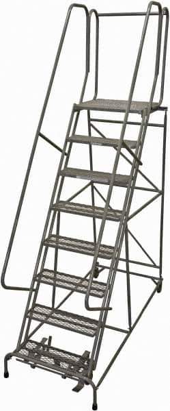 Cotterman - 110" 8 Step Rolling Warehouse Ladder - Rolling Safety Ladder, 450 Lb Capacity, 80" Platform Height, 24" Base Width x 71" Base Depth, Serrated Steel - Apex Tool & Supply