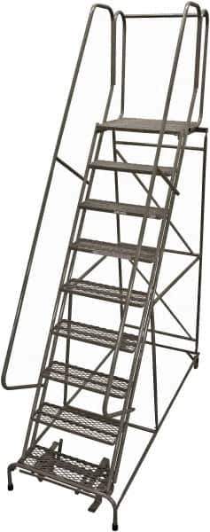 Cotterman - 120" 9 Step Rolling Warehouse Ladder - Rolling Safety Ladder, 450 Lb Capacity, 90" Platform Height, 24" Base Width x 61" Base Depth, Expanded Metal Tread - Apex Tool & Supply