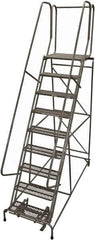 Cotterman - 120" 9 Step Rolling Warehouse Ladder - Rolling Safety Ladder, 450 Lb Capacity, 90" Platform Height, 24" Base Width x 61" Base Depth, Expanded Metal Tread - Apex Tool & Supply